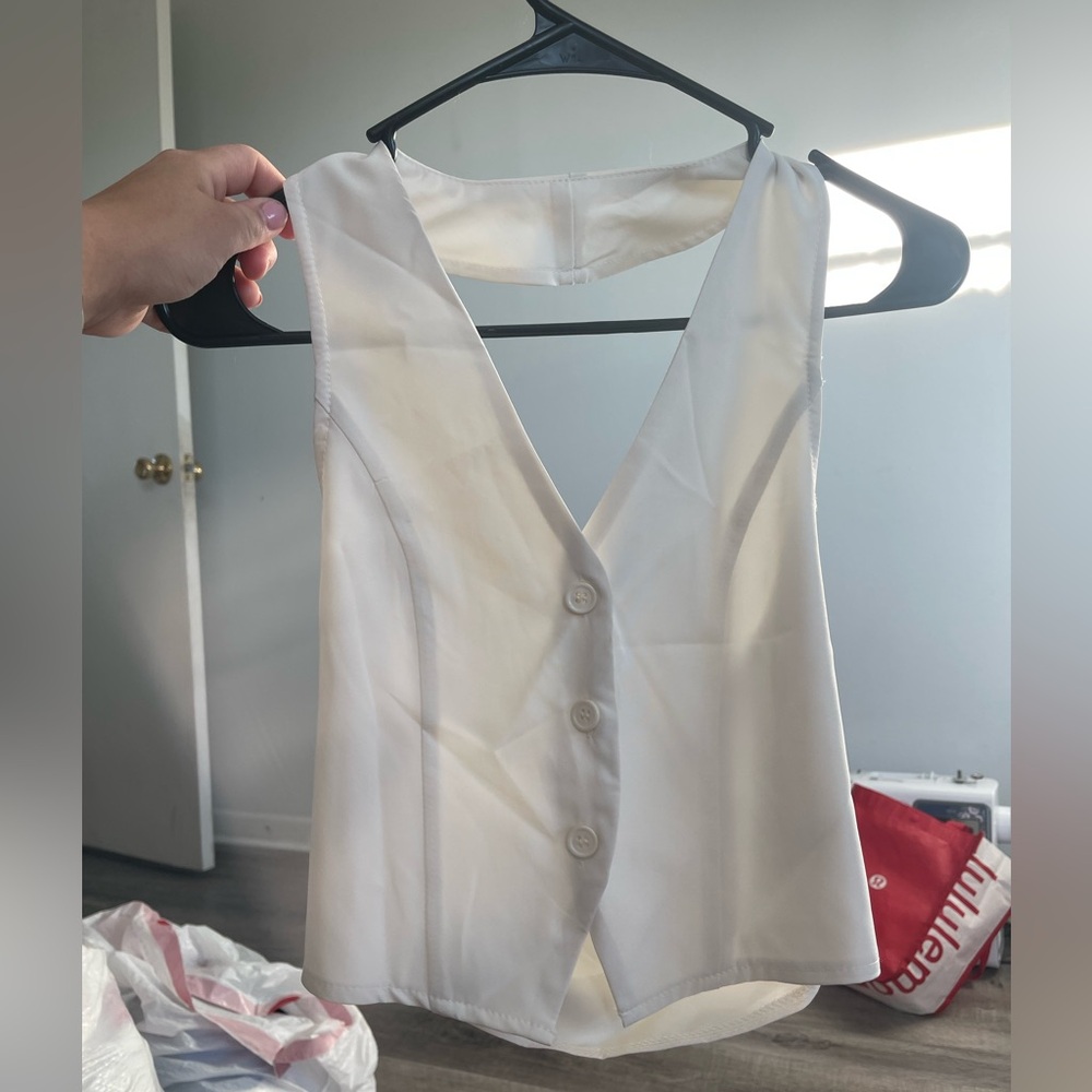 White Button-Up Halter Top Vest